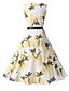 cheap Vintage Dresses-Women&#039;s Vintage Slim A Line Dress - Polka Dot Floral Print Yellow Green White S M L XL
