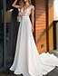 cheap Wedding Dresses-Beach Wedding Dresses Sweep / Brush Train A-Line Cap Sleeve V Neck Lace With Appliques 2023 Spring &amp; Summer Bridal Gowns