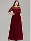 cheap Wedding Guest Dresses-A-Line Plus Size Wedding Guest Formal Evening Valentine&#039;s Day Dress Illusion Neck Half Sleeve Floor Length Nylon with Sash / Ribbon Lace Insert 2022