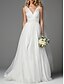 cheap Wedding Dresses-A-Line Wedding Dresses V Neck Sweep / Brush Train Chiffon Regular Straps Simple Casual Backless with Draping 2022