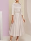 cheap Mother of the Bride Dresses-A-Line Mother of the Bride Dress Wedding Guest Elegant Vintage Plus Size Bateau Neck Tea Length Satin 3/4 Length Sleeve with Beading 2024