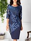 cheap Women&#039;s Dresses-Women&#039;s Shift Dress Knee Length Dress - Half Sleeve Geometric Lace Print Elegant Lace Blue M L