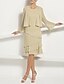 cheap Mother of the Bride Dresses-Two Piece Sheath / Column Mother of the Bride Dress Wrap Included Jewel Neck Knee Length Chiffon Long Sleeve yes with Cascading Ruffles 2024