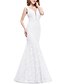 cheap Prom Dresses-Mermaid / Trumpet Elegant See Through Formal Evening Dress Illusion Neck Y Neck Sleeveless Sweep / Brush Train Lace with Lace Insert 2021