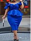 preiswerte Damenkleider-Damen Blau A-Linie Kleid - Kurzarm Solide Schleife Rüsche Patchwork Schulterfrei Elegant Street Schick Blau XL XXL XXXL XXXXL XXXXXL