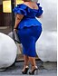 preiswerte Damenkleider-Damen Blau A-Linie Kleid - Kurzarm Solide Schleife Rüsche Patchwork Schulterfrei Elegant Street Schick Blau XL XXL XXXL XXXXL XXXXXL
