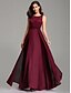 cheap Prom Dresses-A-Line Empire Wedding Guest Prom Valentine&#039;s Day Dress Jewel Neck Sleeveless Floor Length Chiffon Lace with Overskirt Lace Insert 2021