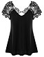 cheap Women&#039;s T-shirts-Women&#039;s Date Street Elegant T-shirt - Solid Colored Lace V Neck Black