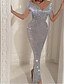 זול לאירועים מיוחדים חיסול-בתולת ים \ חצוצרה שמלות ערב מדבקות עם נצנצים שמלה רשמי ללבוש למסיבה עד הריצפה שרוולים קצרים צווארון V נצנצים עם פרנזים 2024