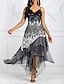 voordelige Feestjurken-Dames Jurk met bandjes Midi-jurk Mouwloos Geometrisch Opdruk Lente zomer heet Elegant 2021 Zwart Leger Groen S M L XL XXL 3XL 4XL 5XL