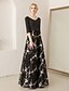 cheap Evening Dresses-A-Line Floral Wedding Guest Formal Evening Dress V Neck Half Sleeve Floor Length Spandex Lace with Embroidery Pattern / Print 2021