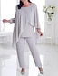cheap Mother of the Bride Pantsuits-Two Piece Jumpsuit / Pantsuit Mother of the Bride Dress Elegant Plus Size Jewel Neck Ankle Length Chiffon Long Sleeve with Beading Ruffles 2023