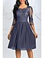 cheap Romantic Lace Dresses-Women&#039;s A-Line Dress Knee Length Dress 3/4 Length Sleeve Floral Lace Hot Blue Wine Gray S M L XL XXL