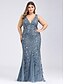 cheap Wedding Guest Dresses-Mermaid Dress Sparkle Red Green Dress Prom Formal Evening Valentine‘s Day Dress V Neck V Back Sleeveless Floor Length Tulle with Sequin Appliques 2024