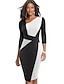 cheap Women&#039;s Dresses-Women&#039;s Bodycon Knee Length Dress 3/4 Length Sleeve Color Block Patchwork Elegant Sophisticated Cotton White Blue Red S M L XL XXL
