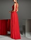 זול שמלות ערב-שמלת א-קו אימפריה אדומה ירוקה שמלת ערב רשמית עם צווארון V ללא שרוולים שיפון באורך רצפה עם קפלים 2024