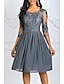 cheap Romantic Lace Dresses-Women&#039;s A-Line Dress Knee Length Dress 3/4 Length Sleeve Floral Lace Hot Blue Wine Gray S M L XL XXL