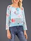 cheap Plus Size Tops-Women&#039;s Daily Plus Size Blouse Floral Print Long Sleeve Tops Cotton Off Shoulder White Blue Blushing Pink