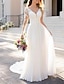 cheap Wedding Dresses-Beach Wedding Dresses A-Line V Neck Long Sleeve Court Train Chiffon Bridal Gowns With Lace Insert 2024