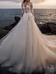 cheap Wedding Dresses-Wedding Dresses A-Line Bateau Neck Long Sleeve Court Train Lace Bridal Gowns With Buttons Appliques 2023