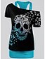 ieftine Bluze mărime mare-Pentru femei Bluză Cranii Mărime Plus De Pe Umăr Halloween Spirit de Halloween Imprimeu Manșon scurt Topuri De Bază Albastru piscină Mov Roșu-aprins