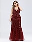 cheap Wedding Guest Dresses-Mermaid Dress Sparkle Red Green Dress Prom Formal Evening Valentine‘s Day Dress V Neck V Back Sleeveless Floor Length Tulle with Sequin Appliques 2024