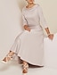 Недорогие Платья для матери невесты-A-Line Mother of the Bride Dress Wedding Guest Elegant Vintage Plus Size Bateau Neck Tea Length Satin 3/4 Length Sleeve with Beading 2024