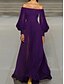 cheap Evening Dresses-A-Line Vintage Wedding Guest Formal Evening Dress Off Shoulder Long Sleeve Sweep / Brush Train Chiffon with Pleats 2021
