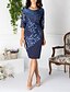 cheap Women&#039;s Dresses-Women&#039;s Shift Dress Knee Length Dress - Half Sleeve Geometric Lace Print Elegant Lace Blue M L