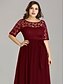 cheap Wedding Guest Dresses-A-Line Plus Size Wedding Guest Formal Evening Valentine&#039;s Day Dress Illusion Neck Half Sleeve Floor Length Nylon with Sash / Ribbon Lace Insert 2022