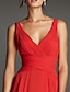 זול שמלות ערב-שמלת א-קו אימפריה אדומה ירוקה שמלת ערב רשמית עם צווארון V ללא שרוולים שיפון באורך רצפה עם קפלים 2024