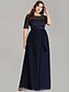 cheap Wedding Guest Dresses-A-Line Plus Size Wedding Guest Formal Evening Valentine&#039;s Day Dress Illusion Neck Half Sleeve Floor Length Nylon with Sash / Ribbon Lace Insert 2022