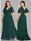 cheap Wedding Guest Dresses-A-Line Empire Fall Wedding Guest Dress Christmas Red Green Dress Plus Size Formal Evening Dress V Neck Short Sleeve Floor Length Chiffon with Pleats Ruched 2023