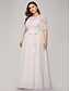 cheap Wedding Guest Dresses-A-Line Plus Size Wedding Guest Formal Evening Valentine&#039;s Day Dress Illusion Neck Half Sleeve Floor Length Nylon with Sash / Ribbon Lace Insert 2022
