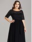 cheap Wedding Guest Dresses-A-Line Plus Size Wedding Guest Formal Evening Valentine&#039;s Day Dress Illusion Neck Half Sleeve Floor Length Nylon with Sash / Ribbon Lace Insert 2022