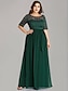 cheap Wedding Guest Dresses-A-Line Plus Size Wedding Guest Formal Evening Valentine&#039;s Day Dress Illusion Neck Half Sleeve Floor Length Nylon with Sash / Ribbon Lace Insert 2022