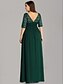 cheap Wedding Guest Dresses-A-Line Plus Size Wedding Guest Formal Evening Valentine&#039;s Day Dress Illusion Neck Half Sleeve Floor Length Nylon with Sash / Ribbon Lace Insert 2022