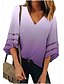 abordables Női blúzok és ingek-Women&#039;s Color Block Patchwork Loose Shirt Basic Daily Wear V Neck Blue / Purple / Red