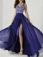 cheap Evening Dresses-A-Line Elegant Formal Evening Dress Plunging Neck Sleeveless Floor Length Chiffon with Crystals Split Front 2022