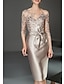 cheap Mother of the Bride Dresses-Sheath / Column Mother of the Bride Dress Plus Size Elegant See Through Bateau Neck Knee Length Satin Tulle Half Sleeve with Beading Ruffles 2022