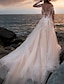 cheap Wedding Dresses-Wedding Dresses A-Line Bateau Neck Long Sleeve Court Train Lace Bridal Gowns With Buttons Appliques 2023