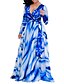 cheap Maxi Dresses-Women&#039;s Shift Dress Maxi long Dress - Long Sleeve Floral Plaid Deep V Plus Size Street chic Boho Chiffon Blue Red S M L XL XXL