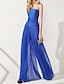 cheap Evening Dresses-Jumpsuits Elegant Wedding Guest Formal Evening Dress Strapless Sleeveless Floor Length Chiffon with Ruched Pearls Draping 2022