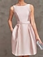 cheap Cocktail Dresses-A-Line Cocktail Dresses Party Dress Wedding Guest Graduation Short / Mini Sleeveless Boat Neck Pink Dress Satin V Back with Pleats 2024
