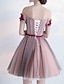cheap Homecoming Dresses-A-Line Cocktail Dresses Party Dress Valentine&#039;s Day Homecoming Short / Mini Short Sleeve Off Shoulder Pink Dress Tulle with Bow(s) Appliques 2024