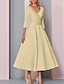 זול שמלות לאם הכלה-גזרת A שמלה לאם הכלה  אורחת חתונה וינטאג&#039; מידה גדולה אלגנטית צווארון V באורך הקרסול סאטן שרוול 4\3 עם קפלים 2023