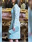 billiga Romatiska spetsklänningar-Dam Tvådelad klänning Knälång klänning Långärmad Ensfärgat Paisley Formell Stil Spets Knapp Höst Vår Varm Elegant För mor 2021 Ljusblå S XXL