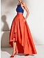 cheap Prom Dresses-A-Line Prom Dress Red Green Dresses Color Block Dress Red Green Dress Wedding Guest Formal Evening Asymmetrical Sleeveless Halter Neck Satin with Pleats 2024