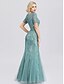 cheap Evening Dresses-Mermaid / Trumpet Sparkle Engagement Formal Evening Valentine&#039;s Day Dress Jewel Neck Short Sleeve Floor Length Nylon Sequined Polyester with Sequin Appliques 2021
