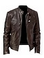 cheap Men&#039;s Jackets &amp; Coats-Men&#039;s Faux Leather Jacket Biker Jacket Motorcycle Jacket Street Daily Thermal Warm Windproof Pocket Fall Stand Collar Regular Faux Leather Regular Fit Black Jacket
